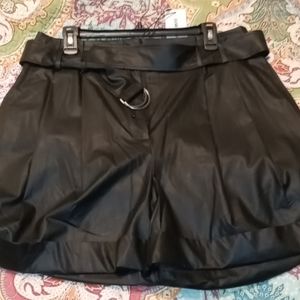 Pleather belted shorts,